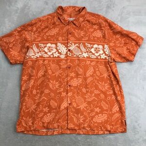 Tommy Bahama Vibrant Orange Pineapple Silk Hawaiian Shirt XL